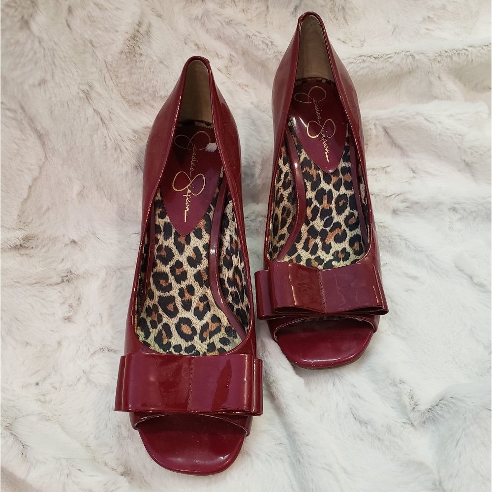 Jessica Simpson Burgundy Peep Toe Heels